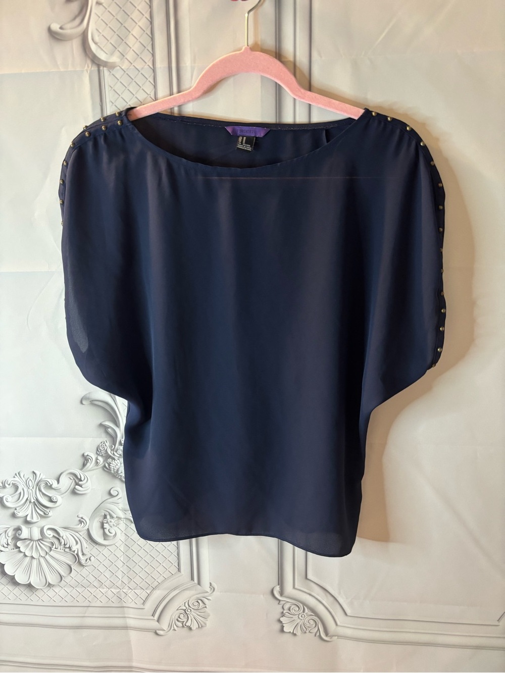 Forever 21 Women’s Navy Stud-Trim Dolman Blouse, Size Medium